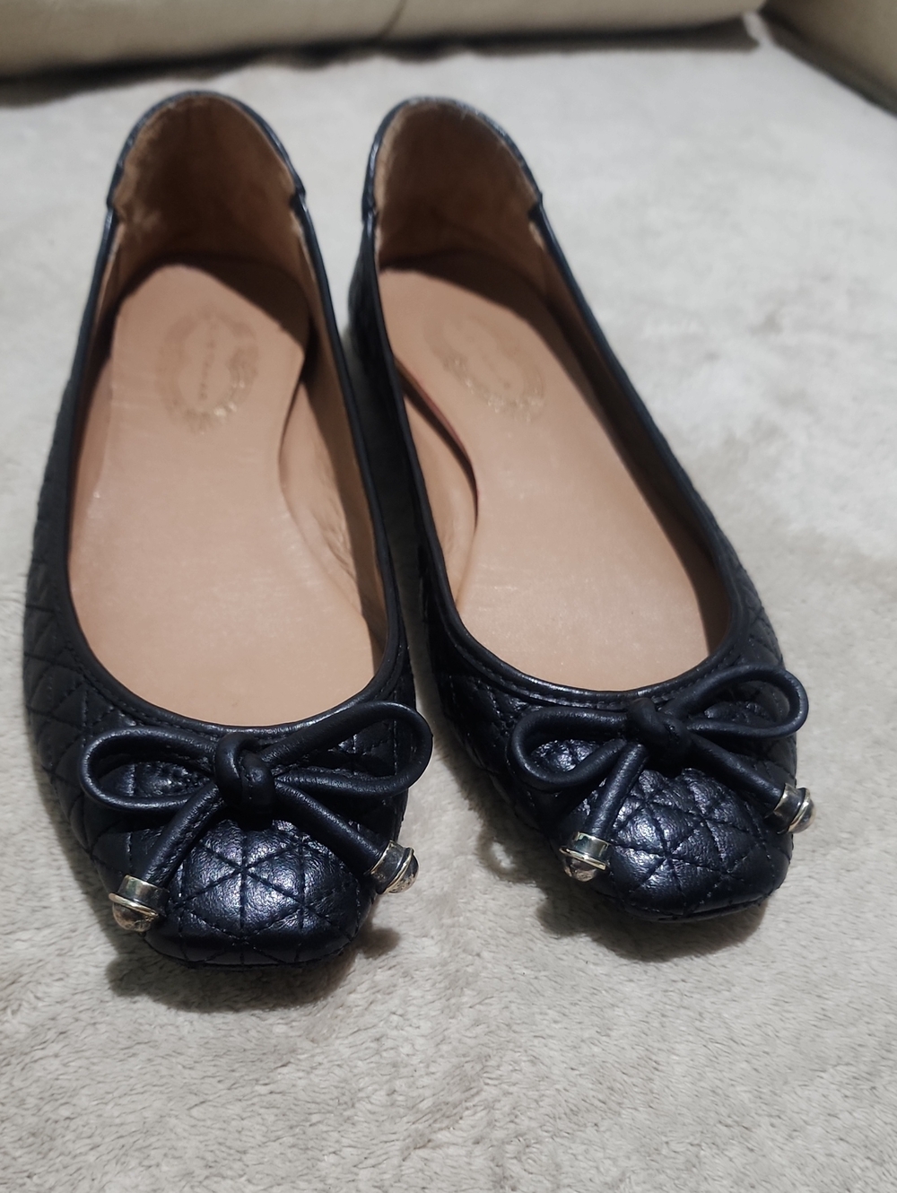 New Condition Elie Tahari Black Quilted Leather Ballet Flats with Bow